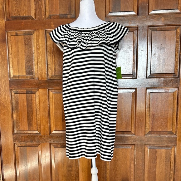 NWT Kate Spade Broome Street Ruffle Topline On Off Shoulder Striped Dress Medium - Picture 4 of 12